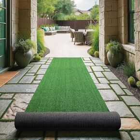Sweet Home Stores Waterproof Easy-Clean Solid Grass 3x29 Indoor/Outdoor Artificial Grass Runner Rug, 2'7" x 29', Green