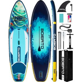 Inflatable Stand Up Paddle Board 10'8“*34"/11'*33" Extra Wide Paddle Boards for Adults, SUP with Premium Accessories & Nylon Backpack, Adjustable Paddle, Hand Pump, Bottom Fin, Leash