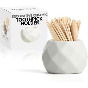 Ceramic Toothpick Holder - White Oval Design - Toothpicks Holder Dispenser and Cocktail Pick Holder - Perfect for Parties, Weddings, or any Get-Togethers with Friends