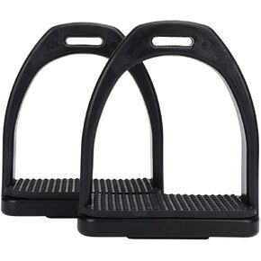Tnfeeon 2PCS High Strength Stirrups, Black Engineering Plastics Stirrups with Non Slip Rubber Pad Horse Riding Tool Accessories(Small)