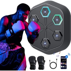 Music Boxing Machine for Adults, Wall Mounted Smart Workout Equipment with Gloves, Bluetooth Musical Punching Target Trainer Birthday Gift for Indoor Home Gym