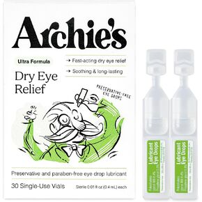 Archie's Remedies, Dry Eye Relief, Ultra Lubricating Eye Drops, Clean Formula and Preservative-Free Vials, Single-Use, for Irritation and Red Eyes, Natural Tears, 30 Count