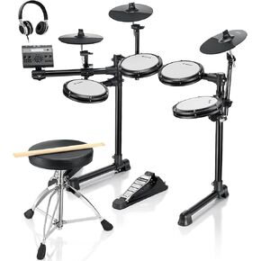 Electric Drums, Donner DED-200 LITE Electronic Drum Kit for Beginner with 450+ Sounds, USB MIDI, Quiet Mesh Pads, Throne, Headphones, Sticks and 40 Melodics Lessons