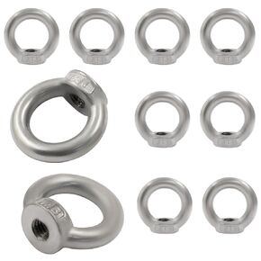 6 Pcs M10 Metric Ring Shape Lifting Eye Nut, 304 Stainless Steel Threaded Nut Fastener for Heavy Duty Use, M10 (3/8")