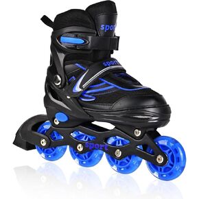 Kids Inline Skates for Girls Boys, Youth and Adult, Adjustable Blades Roller Quad Skates for Men and Women with Full Wheels Illuminating, Outdoor Skates