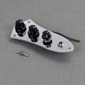 FLEOR Pre-wired Control Plate Fully Loaded Control Plate Wiring Harness Kit Chrome with Plastic Black Knobs for Fender Jazz Bass Part