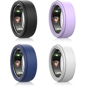 4PCS Silicone Ring Cover for Oura Ring Protector, Elastic Silicone Ring Protector for Working Out Compatible with Oura Ring Gen 3, White+Black+Blue+Purple(S)