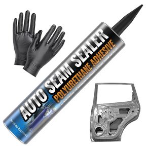 Professional Automotive Seam Sealer, Paintable Quick-Set Polyurethane Auto Body Seam Sealer for Metal Surfaces of Cars, Trucks, Etc, includes Gloves & Tip - White RV Roof Sealant