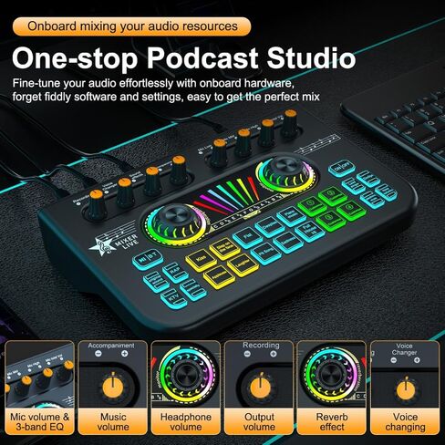 حزمة معدات البودكاست، واجهة مزج الصوت Tenlamp X3 مع لوحة تأثير الصوت، مجموعة إعداد البودكاست للمبتدئين في الاستوديو للهاتف والكمبيوتر الشخصي وتسجيل البث المباشر وألعاب الفيديو DJ in Kuwait
