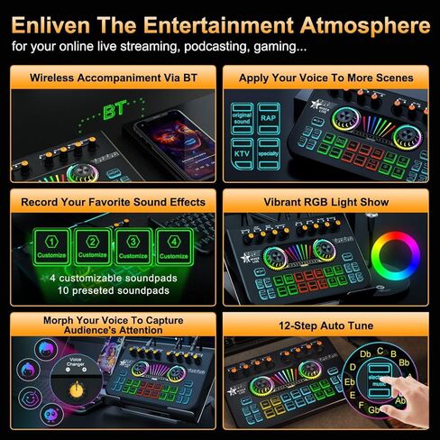 حزمة معدات البودكاست، واجهة مزج الصوت Tenlamp X3 مع لوحة تأثير الصوت، مجموعة إعداد البودكاست للمبتدئين في الاستوديو للهاتف والكمبيوتر الشخصي وتسجيل البث المباشر وألعاب الفيديو DJ in Kuwait