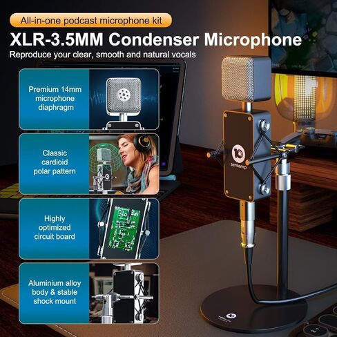 حزمة معدات البودكاست، واجهة مزج الصوت Tenlamp X3 مع لوحة تأثير الصوت، مجموعة إعداد البودكاست للمبتدئين في الاستوديو للهاتف والكمبيوتر الشخصي وتسجيل البث المباشر وألعاب الفيديو DJ in Kuwait