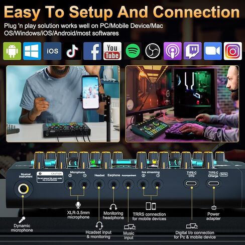 حزمة معدات البودكاست، واجهة مزج الصوت Tenlamp X3 مع لوحة تأثير الصوت، مجموعة إعداد البودكاست للمبتدئين في الاستوديو للهاتف والكمبيوتر الشخصي وتسجيل البث المباشر وألعاب الفيديو DJ in Kuwait