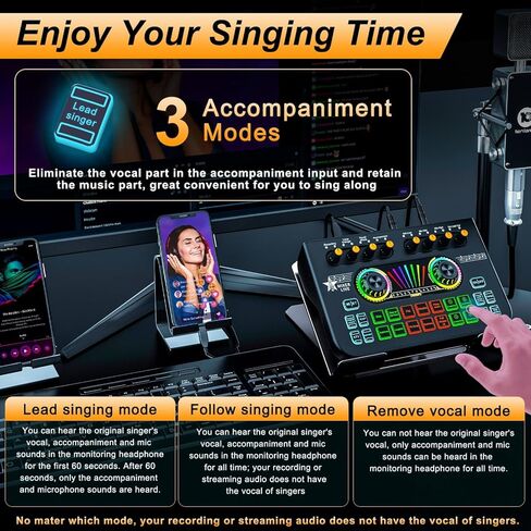 Podcast Equipment Bundle, tenlamp X3 Streaming Audio Mixer Interface with Sound Effect Board, Studio All-in-one Beginner Podcast Setup Kit for Phone PC Live Stream Podcasting Recording Gaming DJ Video in Saudi Arabia