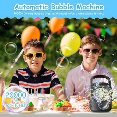 آلة فقاعات Fansteck للأطفال مع تأثير ضوئي، أكثر من 20000 فقاعات في الدقيقة، صانع فقاعات قابل لإعادة الشحن تلقائيًا، آلات فقاعات احترافية تعمل بالبطارية لحفلات الزفاف الداخلية والخارجية والحفلات in Kuwait