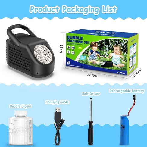 آلة فقاعات Fansteck للأطفال مع تأثير ضوئي، أكثر من 20000 فقاعات في الدقيقة، صانع فقاعات قابل لإعادة الشحن تلقائيًا، آلات فقاعات احترافية تعمل بالبطارية لحفلات الزفاف الداخلية والخارجية والحفلات in Kuwait