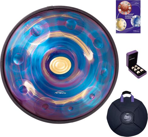 ASTEMAN Handpan in D Minor, 22 inches with 10 notes, comes with a backpack, courses, finger sleeves, stand, cleaning cloth, and two mallets. in Saudi Arabia