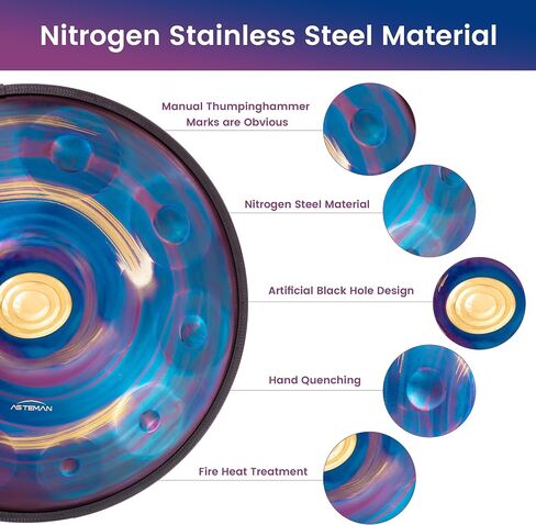 ASTEMAN Handpan in D Minor, 22 inches with 10 notes, comes with a backpack, courses, finger sleeves, stand, cleaning cloth, and two mallets. in Saudi Arabia