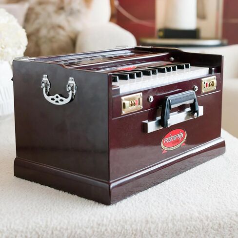 هارمونيوم محمول، مسرحيات مهراجا الموسيقية، صغير، 2 1/4 أوكتاف سابتاك، لون ماهوجني داكن، 3 طيات أسفل، 17 × 10 × 10 بوصة، مقبض، حقيبة، رفيق يوجا كيرتان، أداة هارمونيوم مصنوعة يدويًا-PH2 in Kuwait