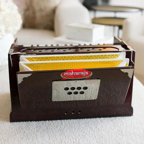 هارمونيوم محمول، مسرحيات مهراجا الموسيقية، صغير، 2 1/4 أوكتاف سابتاك، لون ماهوجني داكن، 3 طيات أسفل، 17 × 10 × 10 بوصة، مقبض، حقيبة، رفيق يوجا كيرتان، أداة هارمونيوم مصنوعة يدويًا-PH2 in Kuwait