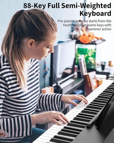 88 Key Digital Piano for Beginner, Full-Size Electric Keyboard with Semi-Weighted Keys, 200 Voices, 200 Rhythms, 89 Demo song, Piano Keyboard Include 3 Piano Style Pedals, Power Supply, Stand in Kuwait
