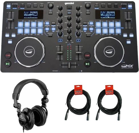 حزمة وحدة تحكم الكمبيوتر Gemini Sound GMX Media USB DJ مع سماعات رأس شاشة استوديو مغلقة من الخلف Polsen HPC-A30 وكابل XLR- XLR (زوج) in Kuwait