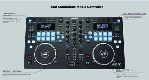 حزمة وحدة تحكم الكمبيوتر Gemini Sound GMX Media USB DJ مع سماعات رأس شاشة استوديو مغلقة من الخلف Polsen HPC-A30 وكابل XLR- XLR (زوج) in Kuwait