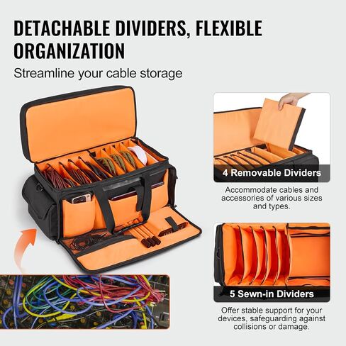 VEVOR DJ Cable File Bag, 1200D Oxford Fabric, DJ Gig Bag with 9 Detachable Divider 4.92 ft Padded Shoulder Strap Plastic Bottom Pad, 23.6 x 11.8 x 12.7 in DJ Wire Bag for DJ Gear Musical Accessories in Saudi Arabia