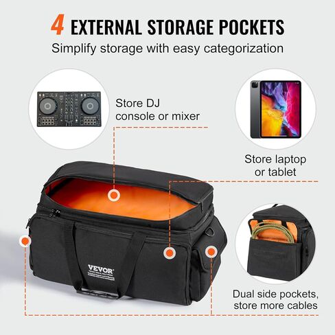 VEVOR DJ Cable File Bag, 1200D Oxford Fabric, DJ Gig Bag with 9 Detachable Divider 4.92 ft Padded Shoulder Strap Plastic Bottom Pad, 23.6 x 11.8 x 12.7 in DJ Wire Bag for DJ Gear Musical Accessories in Saudi Arabia