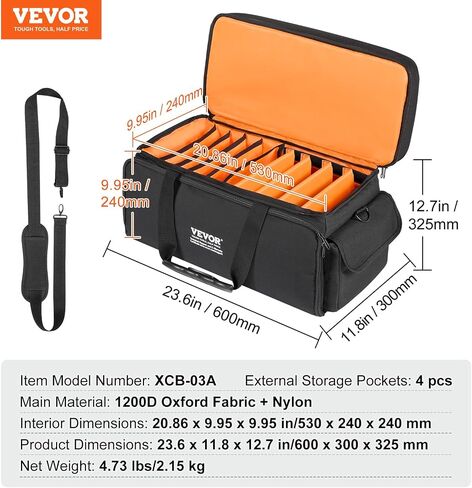 VEVOR DJ Cable File Bag, 1200D Oxford Fabric, DJ Gig Bag with 9 Detachable Divider 4.92 ft Padded Shoulder Strap Plastic Bottom Pad, 23.6 x 11.8 x 12.7 in DJ Wire Bag for DJ Gear Musical Accessories in Saudi Arabia