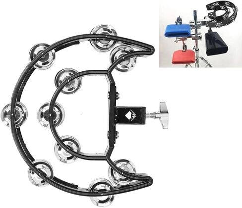Hi Hat Tambourine Half Moon Drum Set Mounted Tambourine Double Row Bells with Mounting Eye Bolt Tambourine for Drum Kit Percussion Accessories in Kuwait
