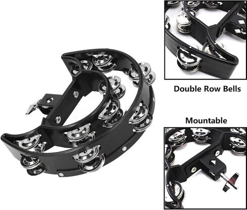 Hi Hat Tambourine Half Moon Drum Set Mounted Tambourine Double Row Bells with Mounting Eye Bolt Tambourine for Drum Kit Percussion Accessories in Kuwait