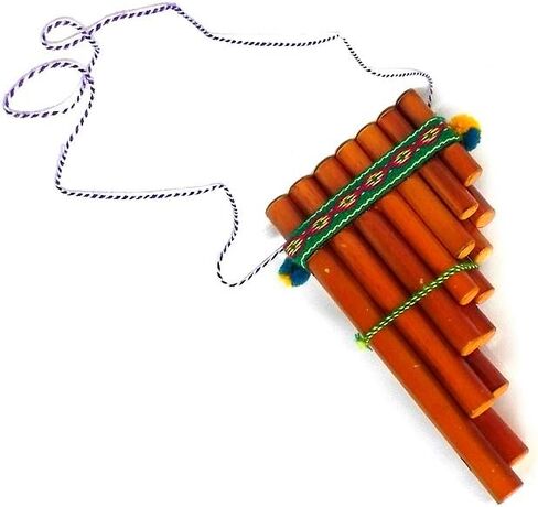 Natural Bamboo Wooden Pan Flute Pipe with Multicolored Tribal Print Woven Cotton Strap - Handmade Woodwind Gifts Peruvian Musical Instrument (Small) in Saudi Arabia