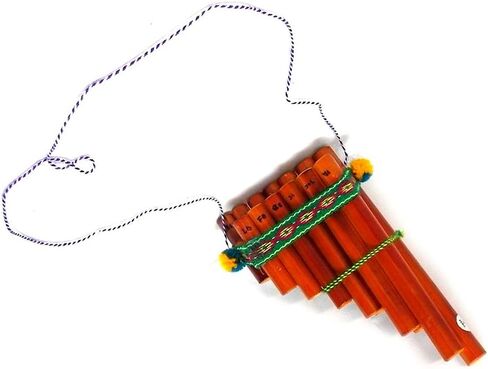 Natural Bamboo Wooden Pan Flute Pipe with Multicolored Tribal Print Woven Cotton Strap - Handmade Woodwind Gifts Peruvian Musical Instrument (Small) in Saudi Arabia