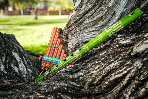 Natural Bamboo Wooden Pan Flute Pipe with Multicolored Tribal Print Woven Cotton Strap - Handmade Woodwind Gifts Peruvian Musical Instrument (Small) in Saudi Arabia