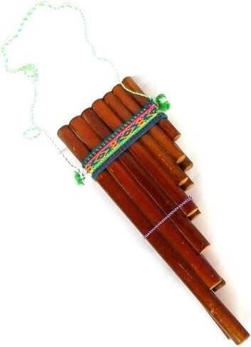 Natural Bamboo Wooden Pan Flute Pipe with Multicolored Tribal Print Woven Cotton Strap - Handmade Woodwind Gifts Peruvian Musical Instrument (Small) in Saudi Arabia