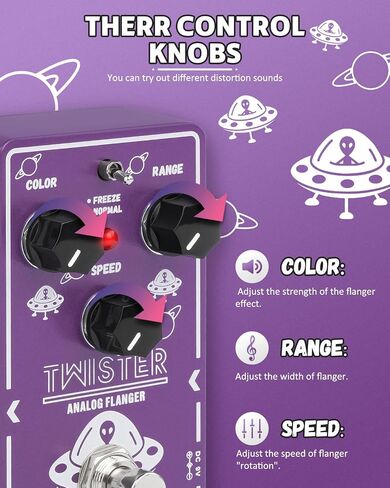 دواسة جيتار STRICH TMISTER Flanger لدواسات تأثير Flanger التناظرية وضعين أفضل تأثير صوتي كلاسيكي تأثير أصوات Flanger معدني كلاسيكي، تجاوز حقيقي للجيتار الكهربائي، أرجواني وأبيض in Kuwait