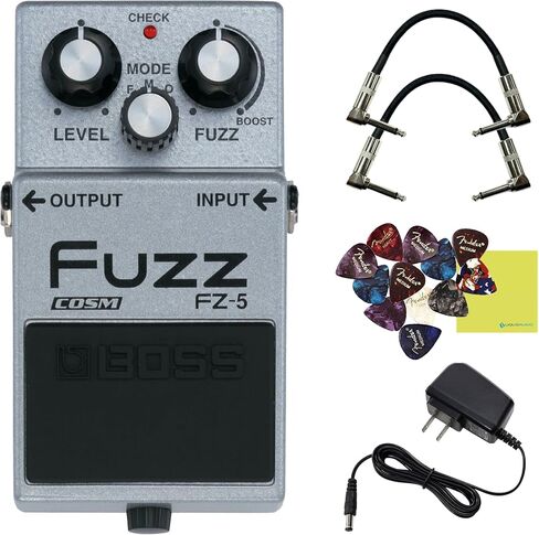 Boss FZ-5 Fuzz Pedal Bundle w/ 2-Pack Strukture S6P48 Woven Right Angle Patch Cable, 12-Pack Guitar Pick, 9V Power Adapter and Liquid Audio Polishing Cloth in Saudi Arabia