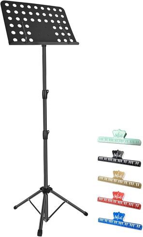 حامل الموسيقى للورقة، حامل الموسيقى المحمول القابل للطي 2 في 1، حامل كتب سطح المكتب قابل للتعديل مع حامل مشبك ورقة الموسيقى وحقيبة حمل (31.4 بوصة إلى 70.86 بوصة) in Kuwait