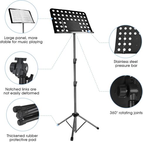 حامل الموسيقى للورقة، حامل الموسيقى المحمول القابل للطي 2 في 1، حامل كتب سطح المكتب قابل للتعديل مع حامل مشبك ورقة الموسيقى وحقيبة حمل (31.4 بوصة إلى 70.86 بوصة) in Kuwait