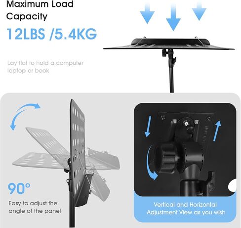 حامل الموسيقى للورقة، حامل الموسيقى المحمول القابل للطي 2 في 1، حامل كتب سطح المكتب قابل للتعديل مع حامل مشبك ورقة الموسيقى وحقيبة حمل (31.4 بوصة إلى 70.86 بوصة) in Kuwait