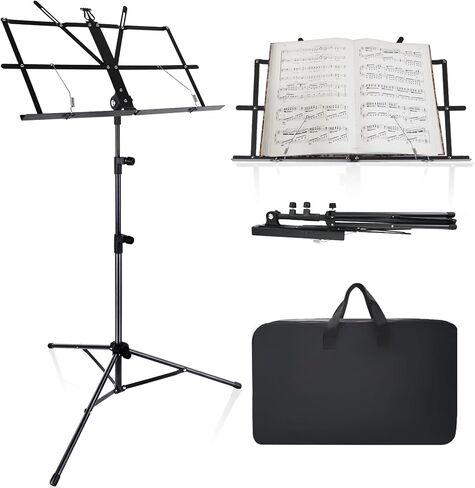 حامل موسيقى للورقة، حامل موسيقى محمول قابل للطي 2 في 1، حامل كتب سطح المكتب خفيف الوزن وقابل للتعديل مع حقيبة حمل (19.68 بوصة إلى 59 بوصة) in Kuwait