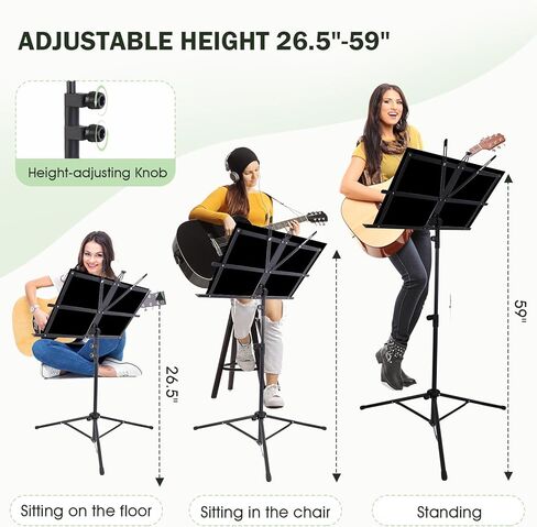 حامل موسيقى للورقة، حامل موسيقى محمول قابل للطي 2 في 1، حامل كتب سطح المكتب خفيف الوزن وقابل للتعديل مع حقيبة حمل (19.68 بوصة إلى 59 بوصة) in Kuwait