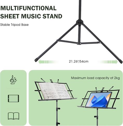 حامل موسيقى للورقة، حامل موسيقى محمول قابل للطي 2 في 1، حامل كتب سطح المكتب خفيف الوزن وقابل للتعديل مع حقيبة حمل (19.68 بوصة إلى 59 بوصة) in Kuwait