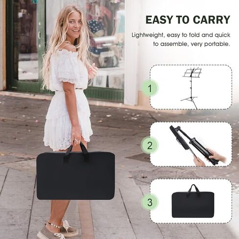 حامل موسيقى للورقة، حامل موسيقى محمول قابل للطي 2 في 1، حامل كتب سطح المكتب خفيف الوزن وقابل للتعديل مع حقيبة حمل (19.68 بوصة إلى 59 بوصة) in Kuwait