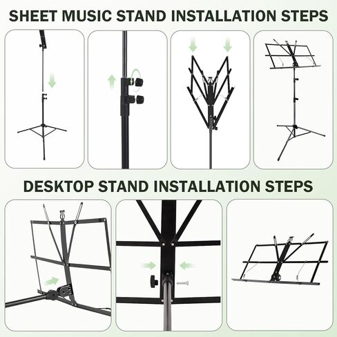 حامل موسيقى للورقة، حامل موسيقى محمول قابل للطي 2 في 1، حامل كتب سطح المكتب خفيف الوزن وقابل للتعديل مع حقيبة حمل (19.68 بوصة إلى 59 بوصة) in Kuwait
