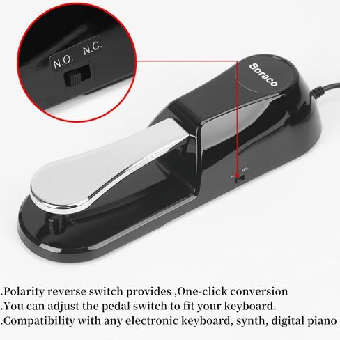 Sustain Pedal Univerdal للوحة المفاتيح مع مفتاح قطبية لـ Yamaha Casio Roland Korg Behringer Moog Piano Midi لوحات المفاتيح الإلكترونية نمط دواسة قدم البيانو (إصدار ترقية) in Kuwait