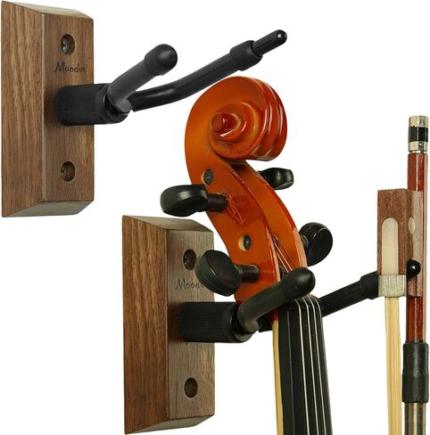 شماعة تثبيت على الحائط للكمان مكونة من قطعتين، شماعة كمان وفيولا مع حامل القوس، حامل عرض كمان كمان من خشب الجوز الأسود، للمنازل والاستوديوهات وخطاف شماعات الكمان للجدار in Kuwait