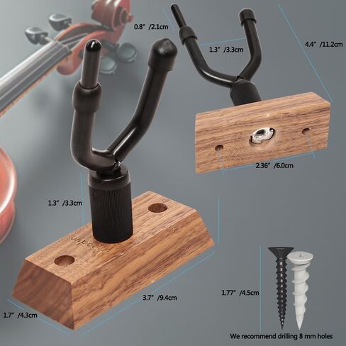 شماعة تثبيت على الحائط للكمان مكونة من قطعتين، شماعة كمان وفيولا مع حامل القوس، حامل عرض كمان كمان من خشب الجوز الأسود، للمنازل والاستوديوهات وخطاف شماعات الكمان للجدار in Kuwait