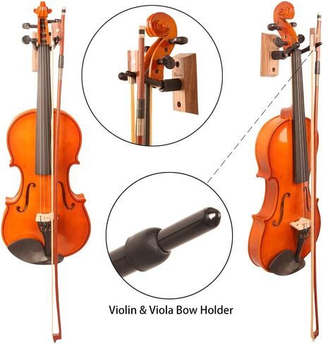 شماعة تثبيت على الحائط للكمان مكونة من قطعتين، شماعة كمان وفيولا مع حامل القوس، حامل عرض كمان كمان من خشب الجوز الأسود، للمنازل والاستوديوهات وخطاف شماعات الكمان للجدار in Kuwait