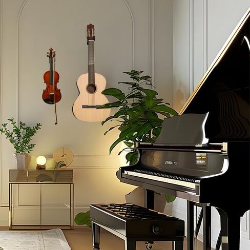 شماعة تثبيت على الحائط للكمان مكونة من قطعتين، شماعة كمان وفيولا مع حامل القوس، حامل عرض كمان كمان من خشب الجوز الأسود، للمنازل والاستوديوهات وخطاف شماعات الكمان للجدار in Kuwait